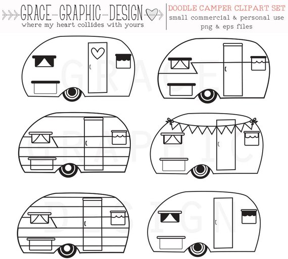 Camper clipart black and white. Retro vector 