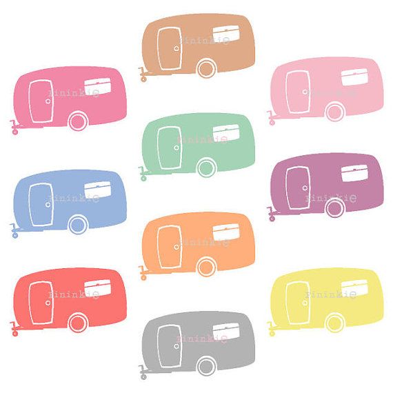 Camper clipart clip art. Retro summer camping caravan