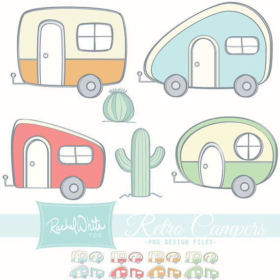 Boho clipart camper. Retro campers vector illustrations