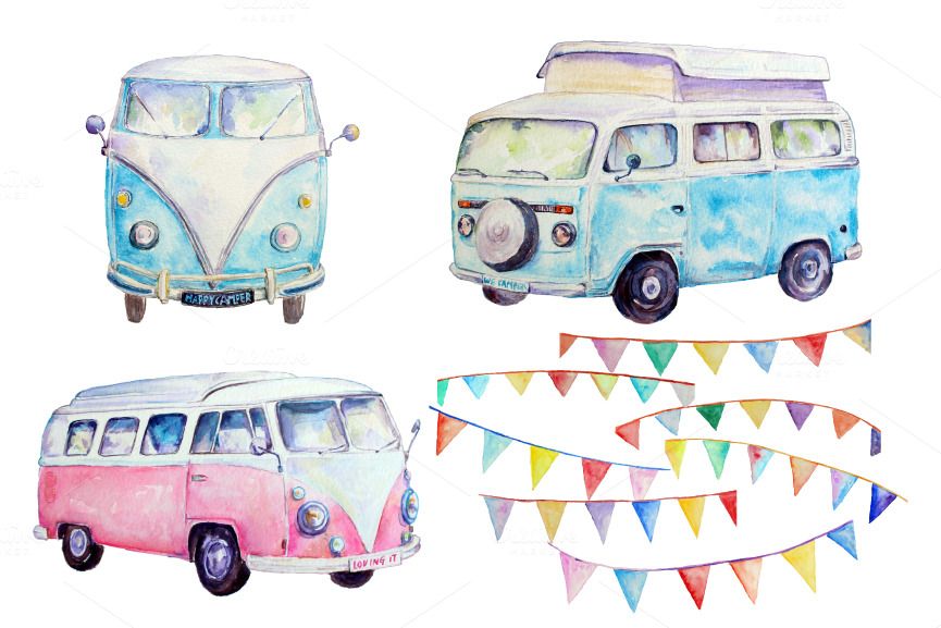 Camper clipart watercolor. Vans by corner croft