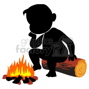Winter clipart campfire. Cartoon man sitting by