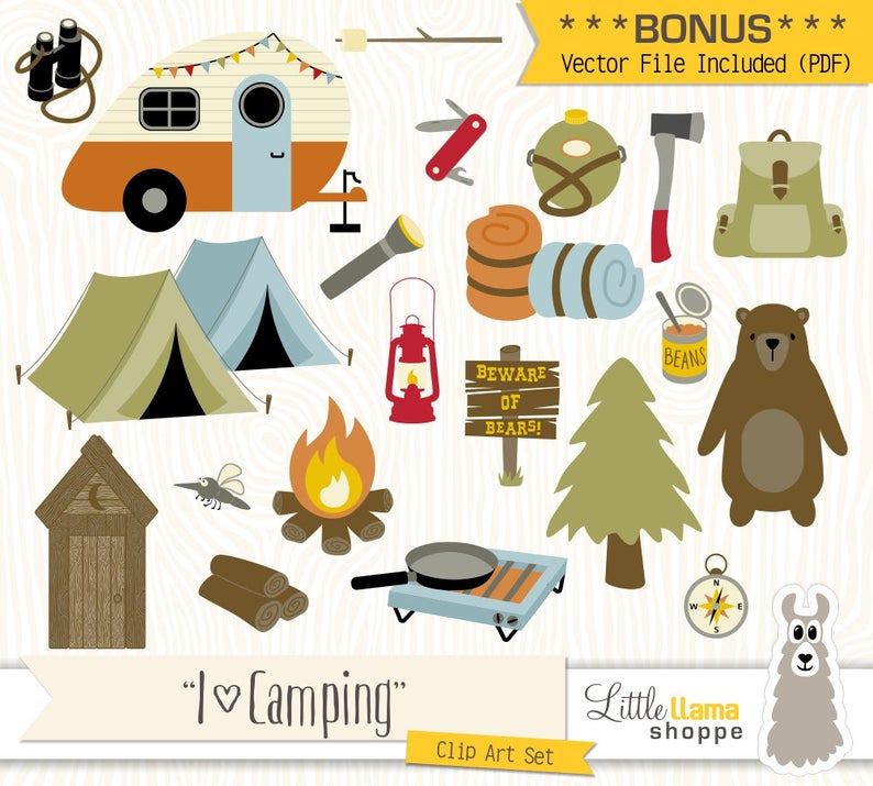 Camping clipart. Vector backpacking clip art