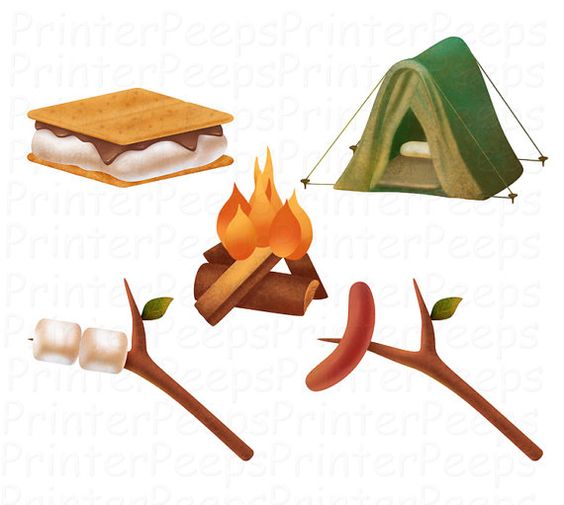 Smores clipart tent. Camping scrapbook pack digital