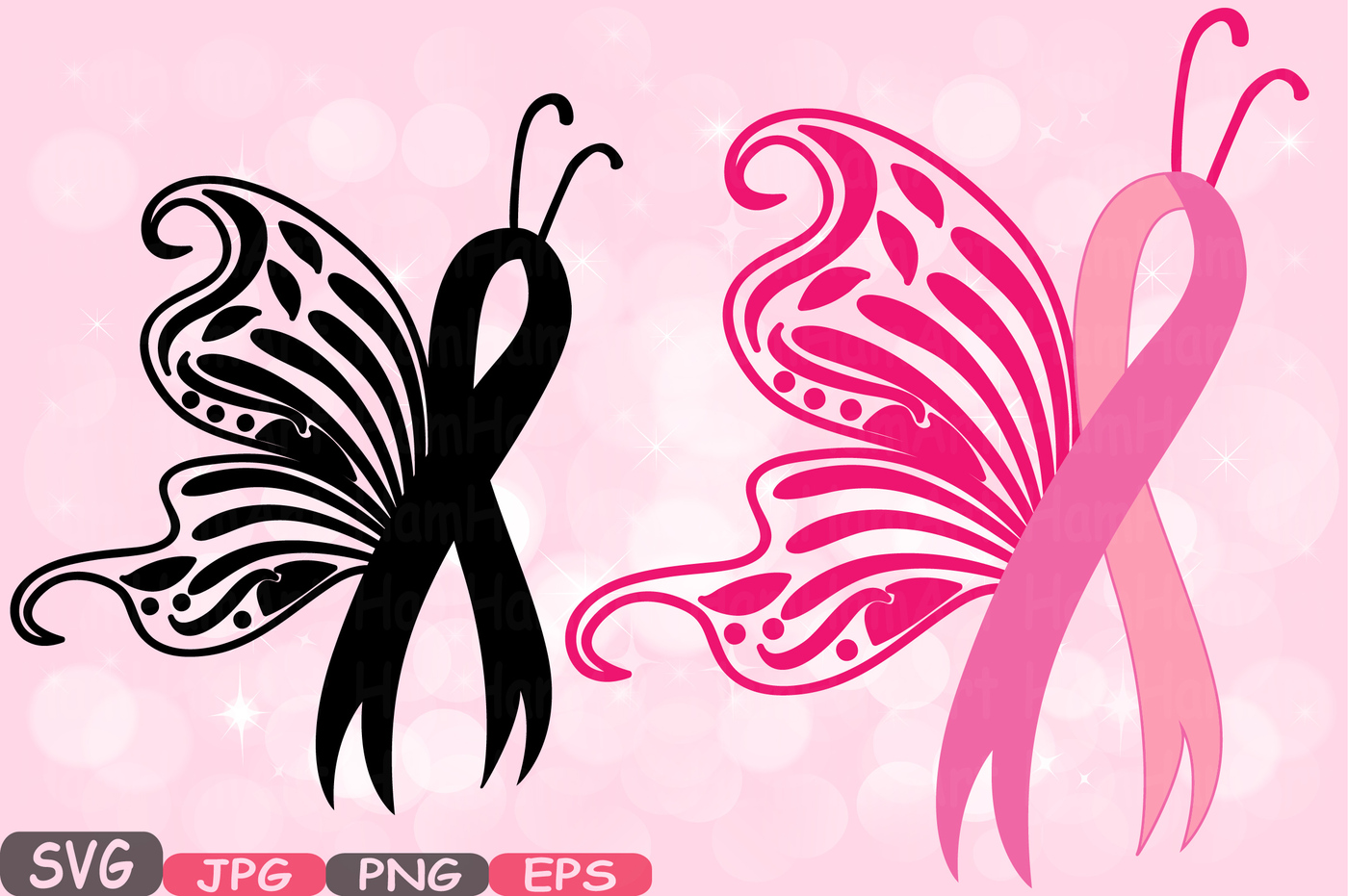 Breast svg cricut silhouette. Cancer clipart butterfly
