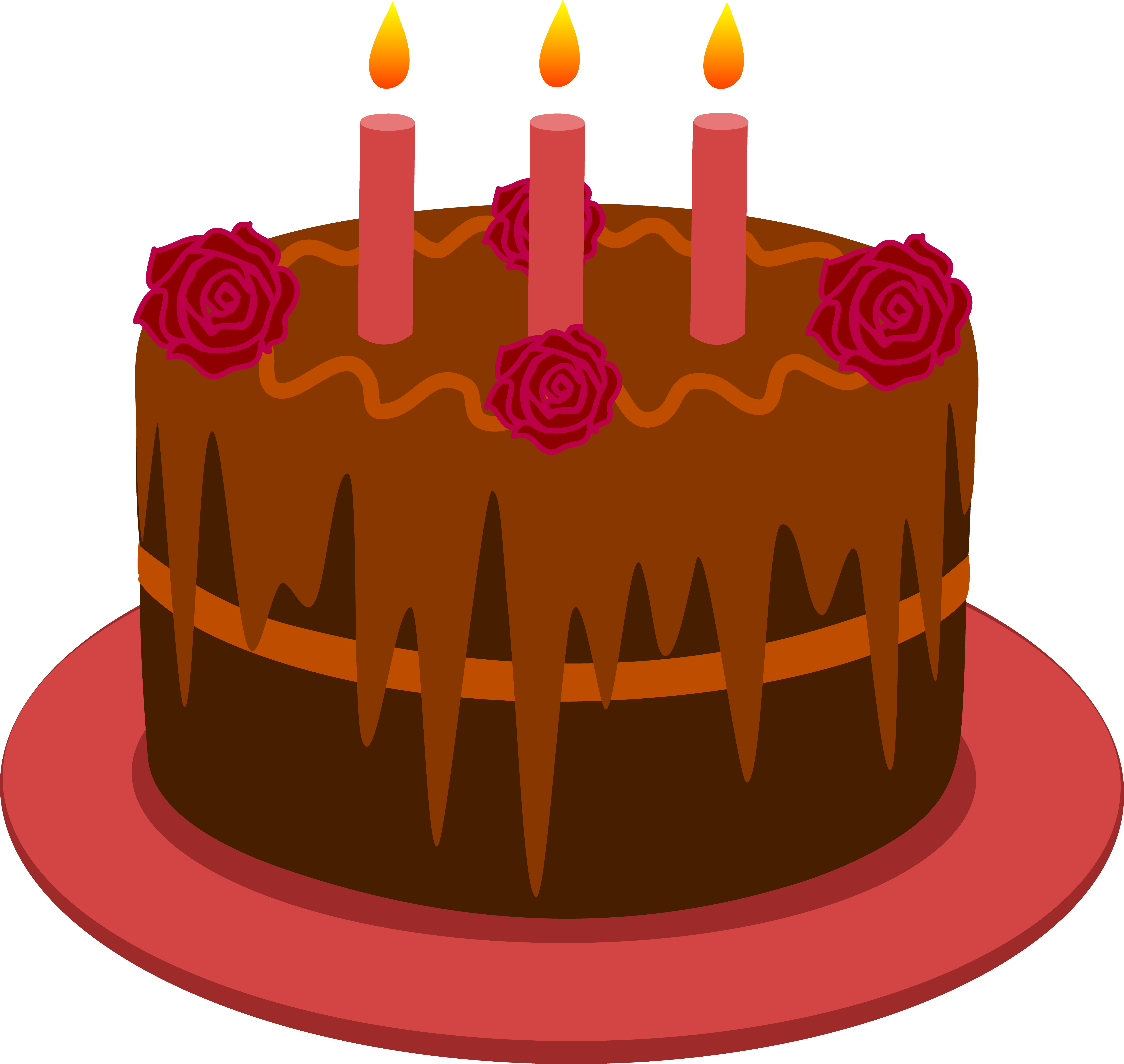 Birthday cake with candles. Clipart roses chocolate