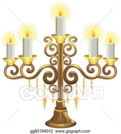 Vector illustration golden candelabra. Candles clipart lit