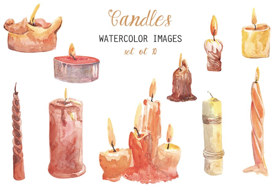 Clipart candle watercolor. Candles illustrations creative market