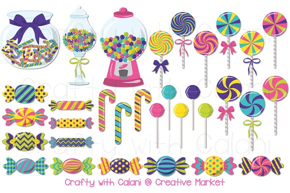 Candy clipart cute. In bright color objects