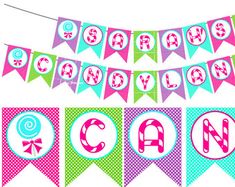 Candyland clipart banner. Printable birthday sweet shoppe