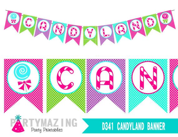 Candyland clipart banner. Printable for your girl