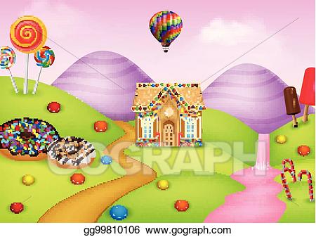 Candyland clipart gingerbread. Eps vector with house