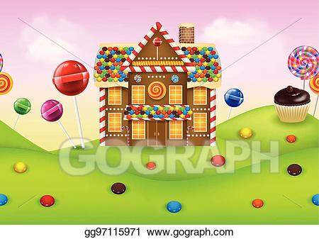 Candyland clipart gingerbread house. Eps vector fantasy with