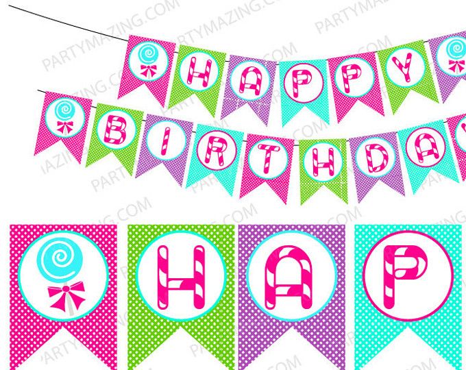 Candyland clipart happy birthday. Printable banner diy decoration