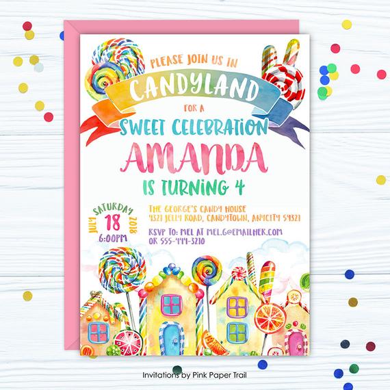 Candyland clipart trail. Invitation sweet celebration birthday