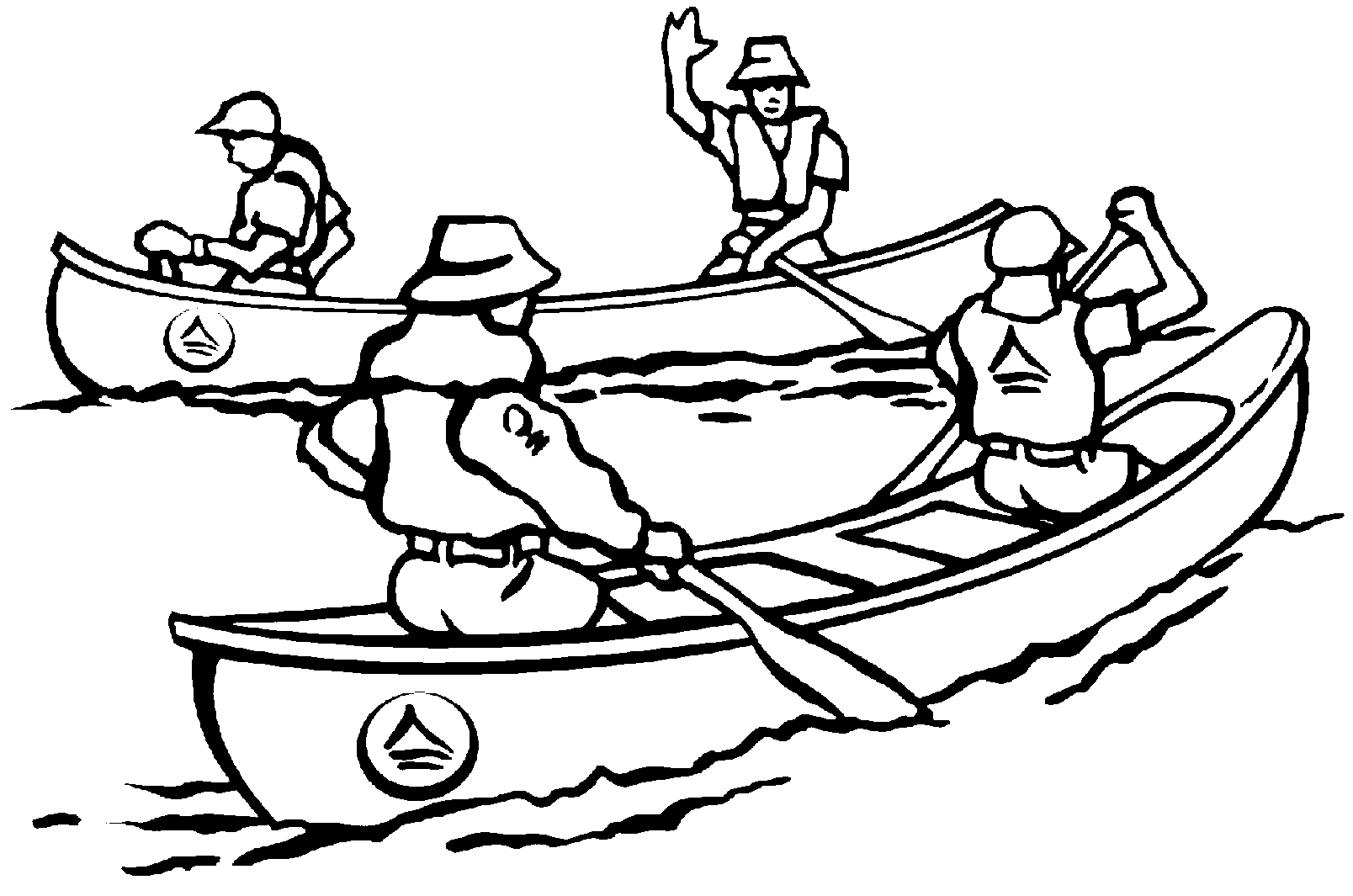 kayaking clipart colouring page