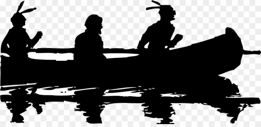 Silhouette black and white. Canoe clipart native american