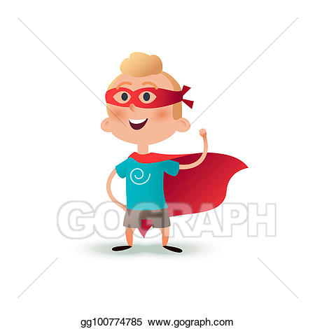 Cartoon superhero boy standing. Cape clipart wind