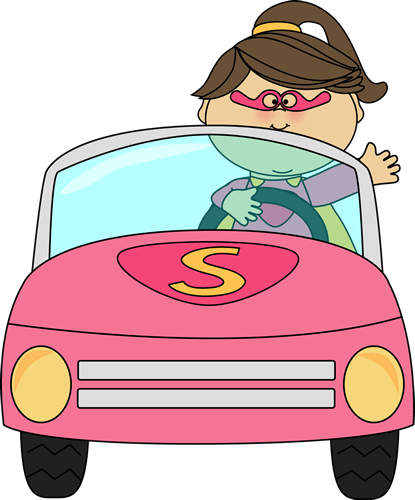 Driving clipart. Superhero girl a car