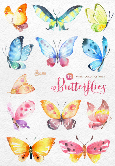 Butterflies watercolour separate hand. Cards clipart butterfly