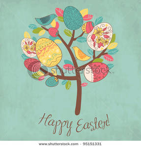 With tree eggs and. Card clipart easter