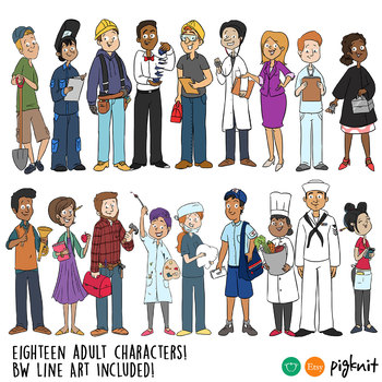 Career clipart character. Bundle characters in color