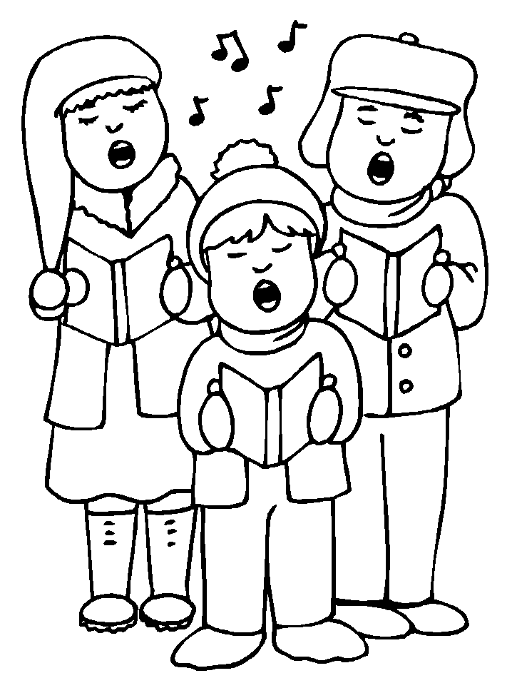 Caroling clipart black and white. Christmas coloring pages kids