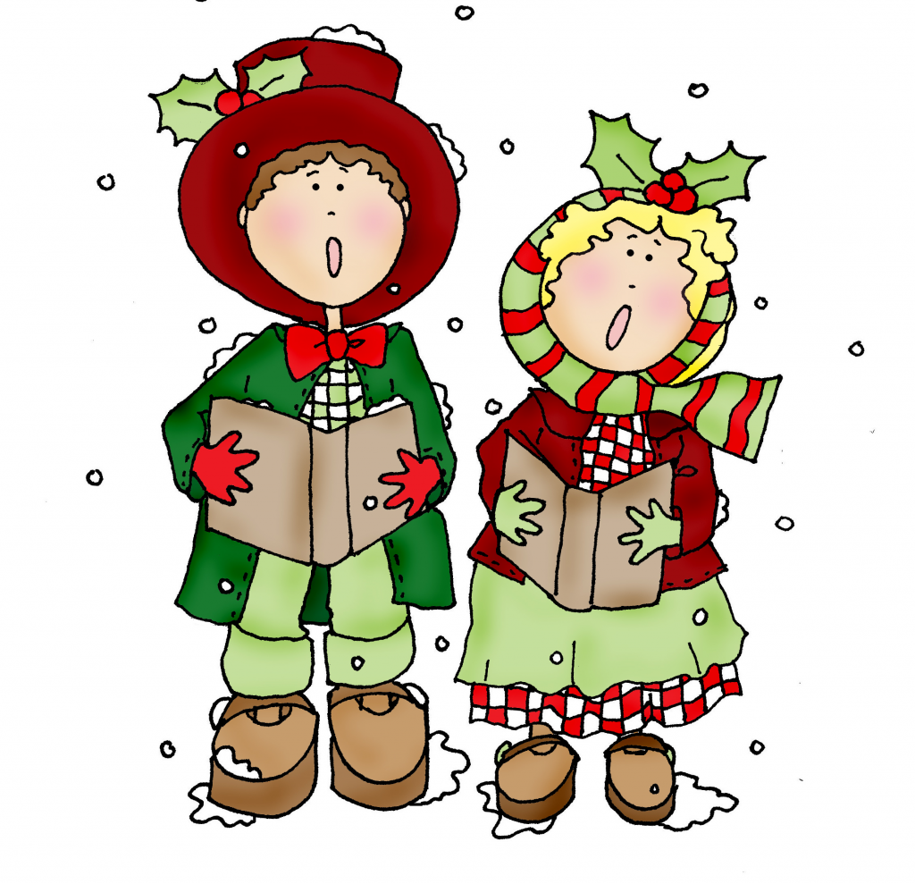 Caroling clipart holiday. Couple color dearie dolls
