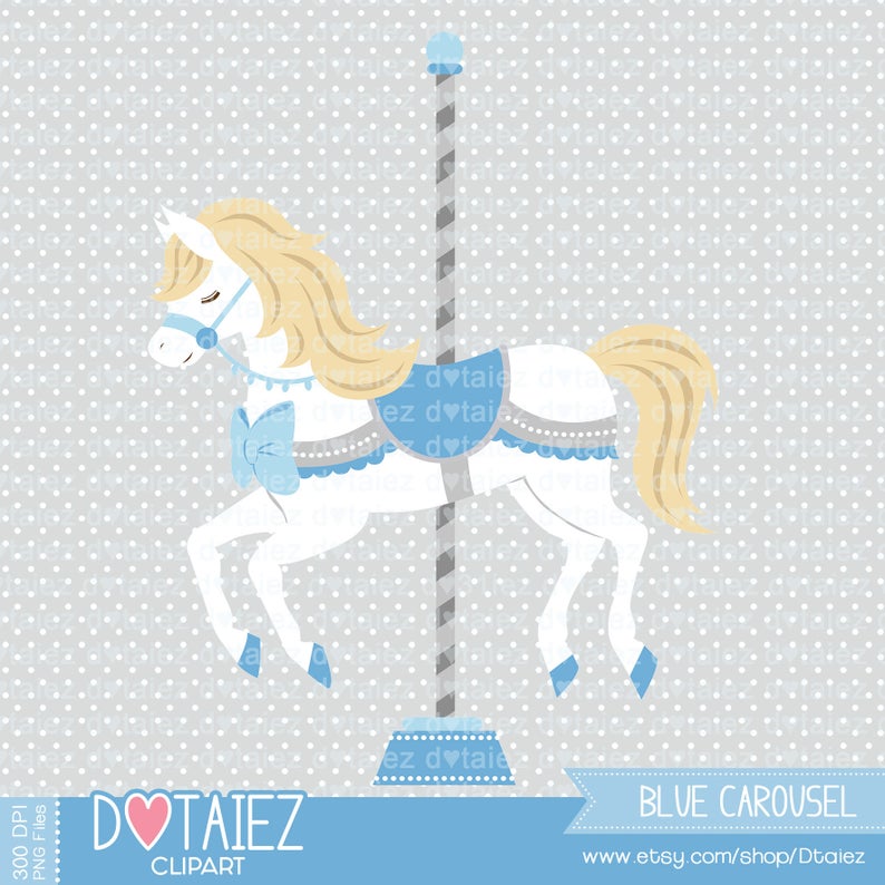 Blue cute horse . Carousel clipart baby carousel