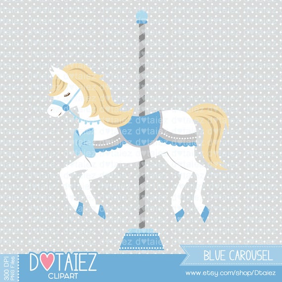 Carousel clipart blue. Baby cute horse 