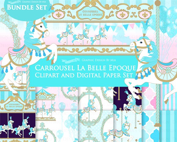 Carousel clipart carrousel. Blue pattern illustrations creative