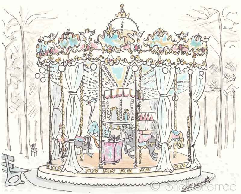 Carousel clipart carrousel. In paris illustration jardins
