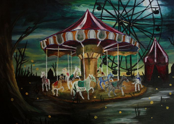 Pencil and in color. Carousel clipart creepy