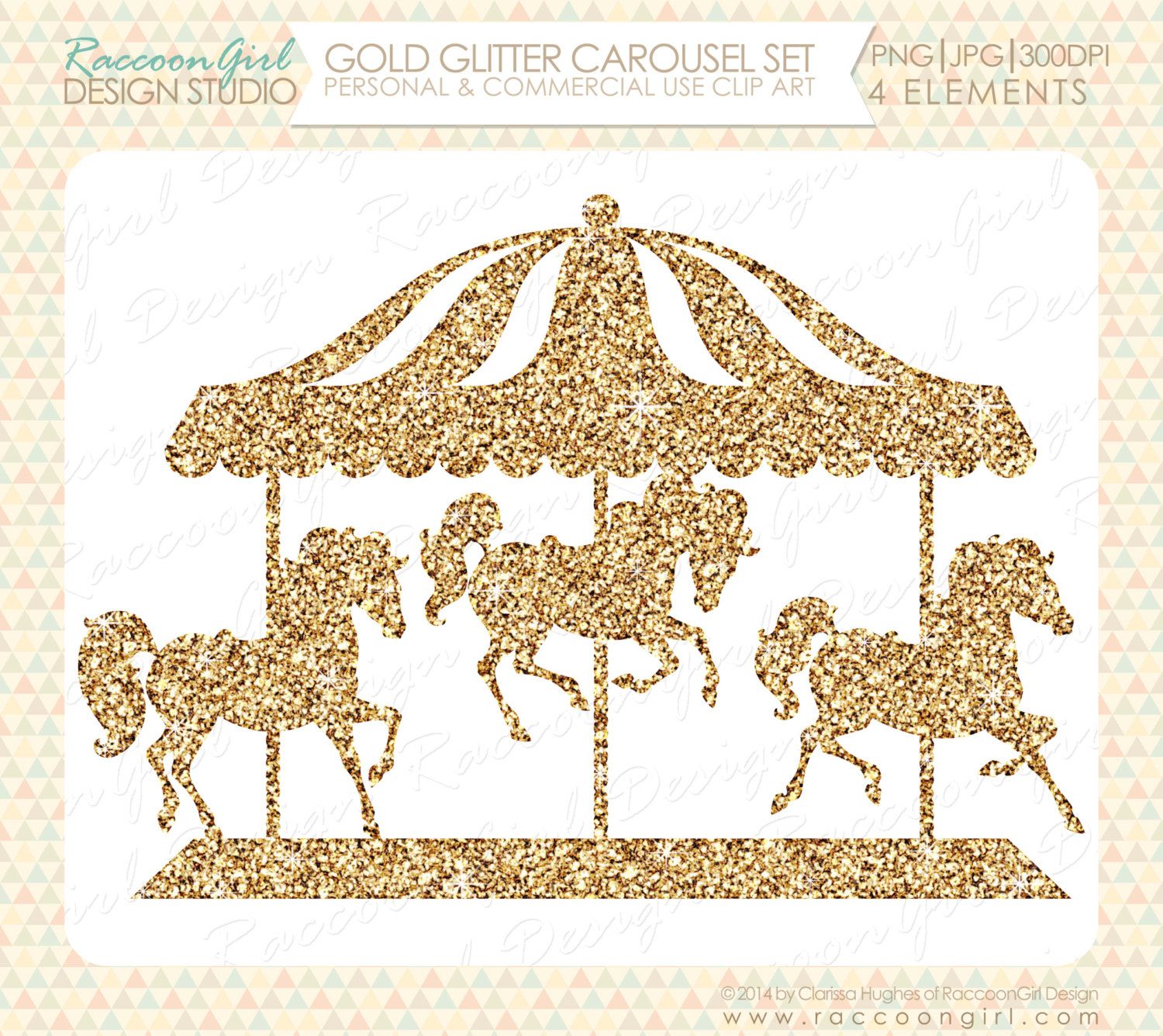 Gold clip art set. Carousel clipart glitter