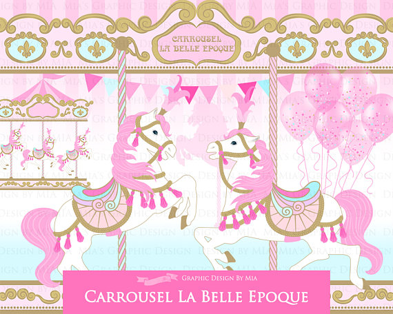 carousel clipart pink gold