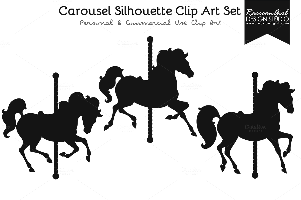 Clip art set horses. Carousel clipart silhouette