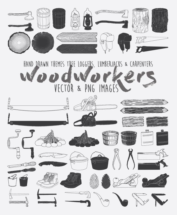 Hand drawn lumberjack carpenters. Carpentry clipart carpenter workshop