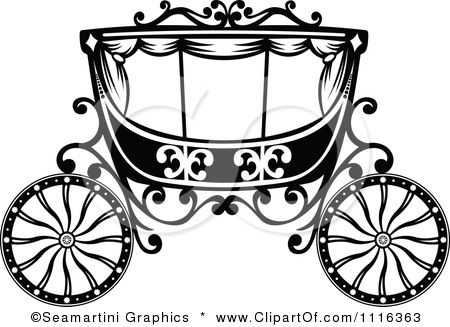 Fairy tale romantic wedding. Carriage clipart black and white