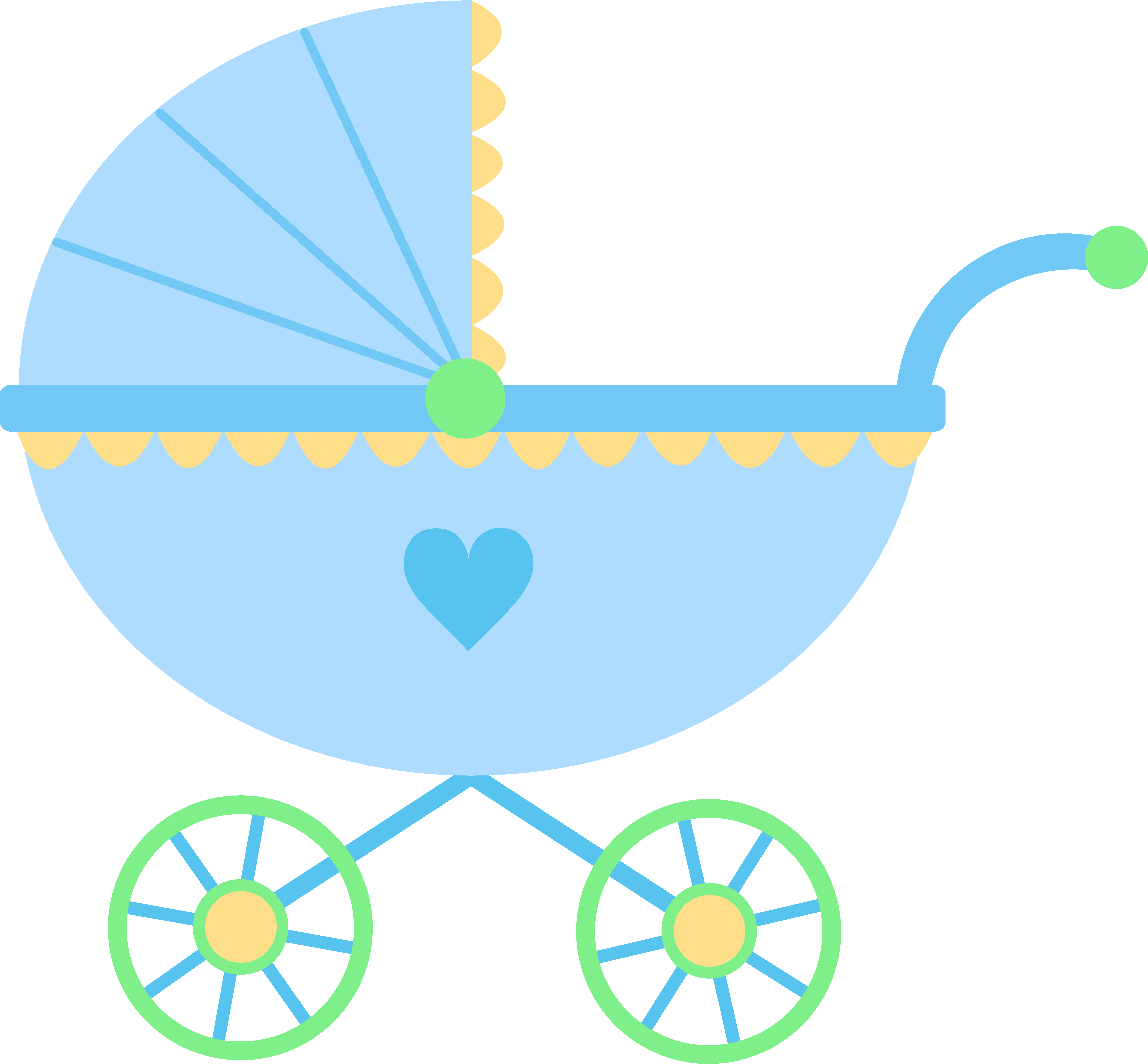Cute blue baby carriage. Invitation clipart pagemaker
