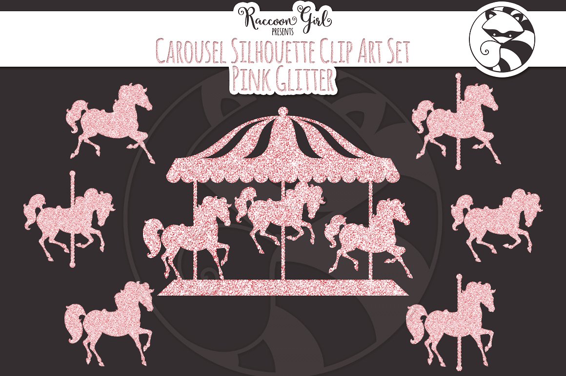 Pink glitter clip art. Carriage clipart carousel
