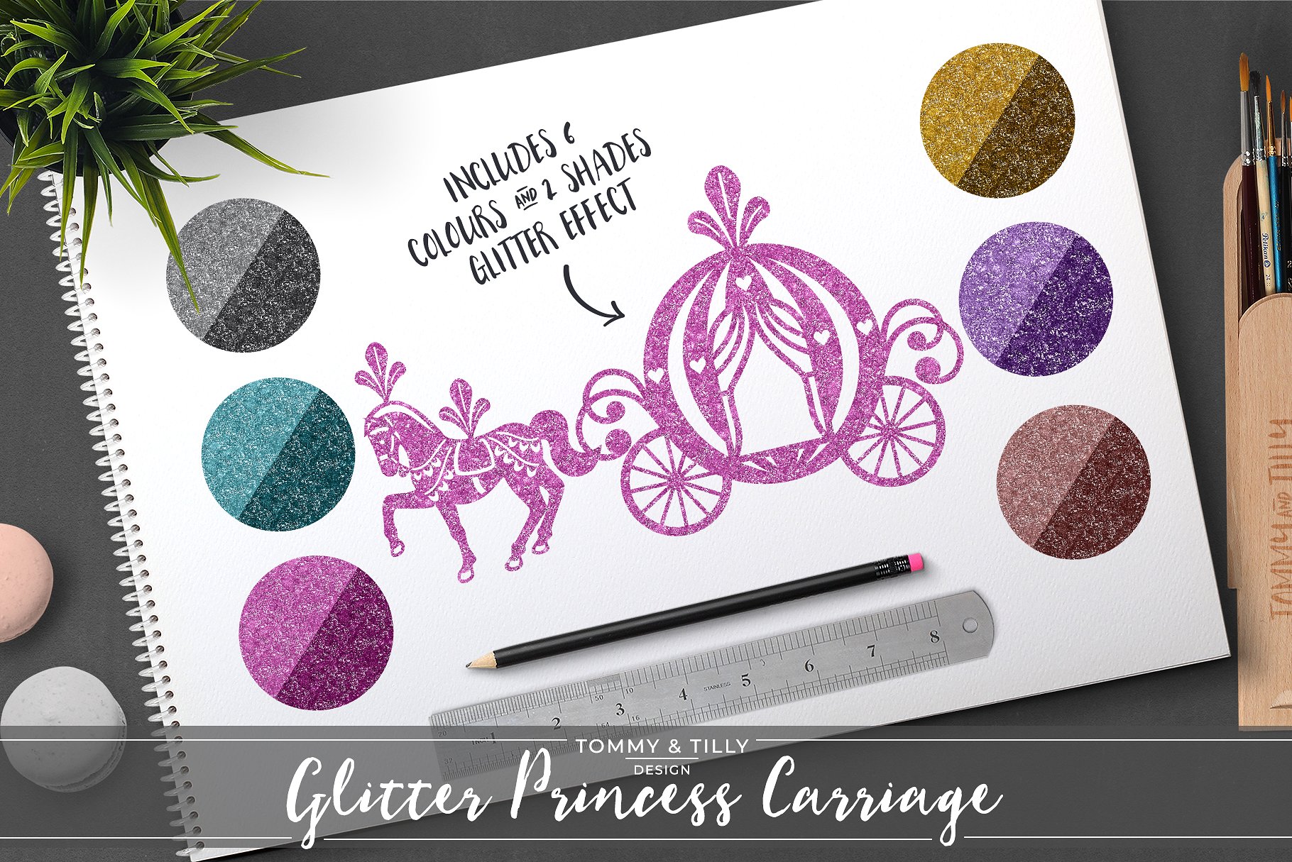 Princess illustrations creative market. Carriage clipart glitter