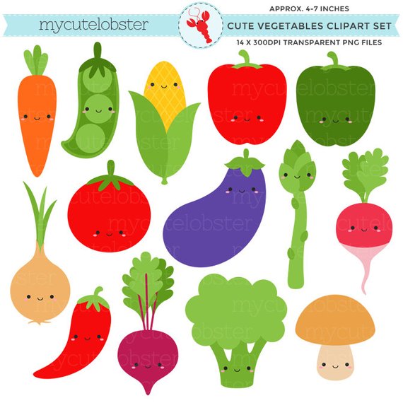 Vegetables set clip art. Carrot clipart cute