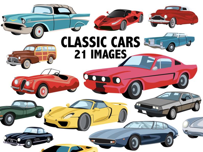 Cars clipart classic. Bundle retro car digital