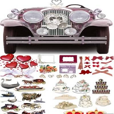 Wedding png set figurines. Cars clipart flower