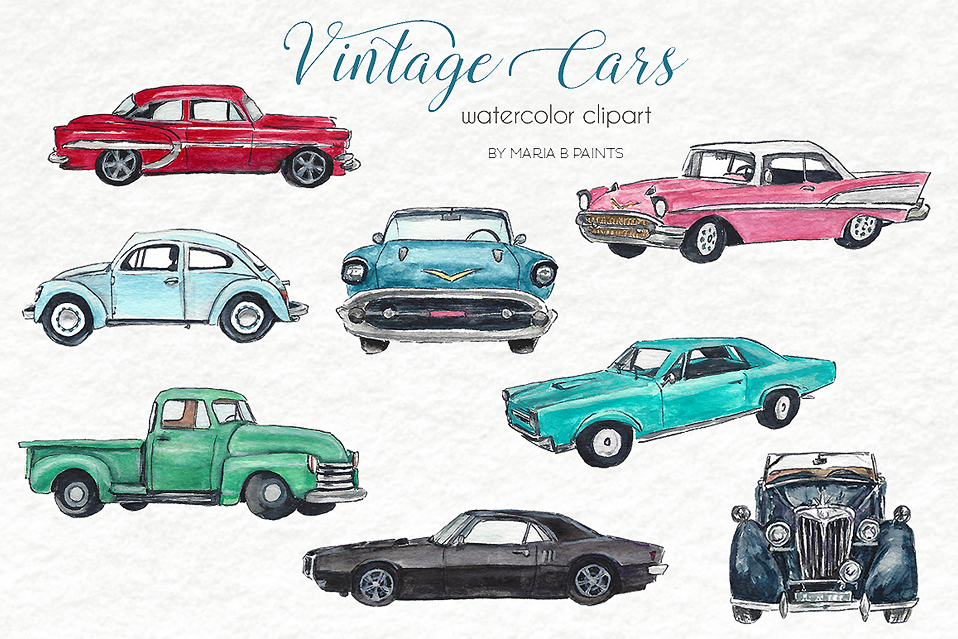 clipart cars watercolor