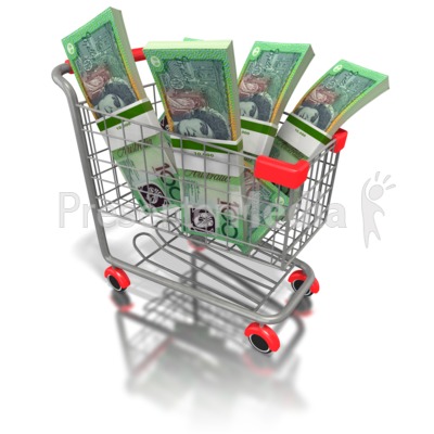 Shopping cart with australian. Cash clipart purchase