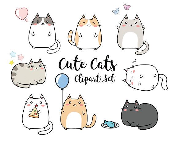 Vector kawaii cats cute. Cat clipart doodle