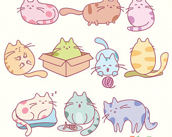 Etsy cute instant download. Cat clipart doodle