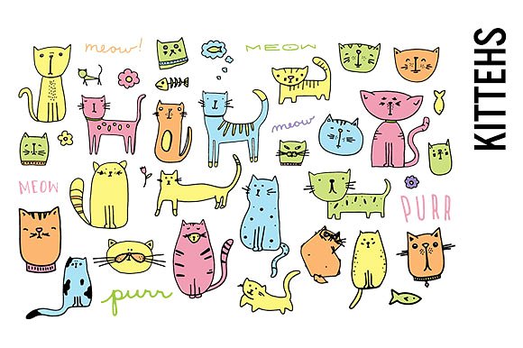Illustration illustrations creative market. Cat clipart doodle