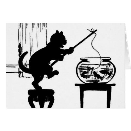 Cat clipart fishing. Black white silhouette in