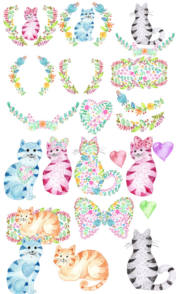 cats clipart floral